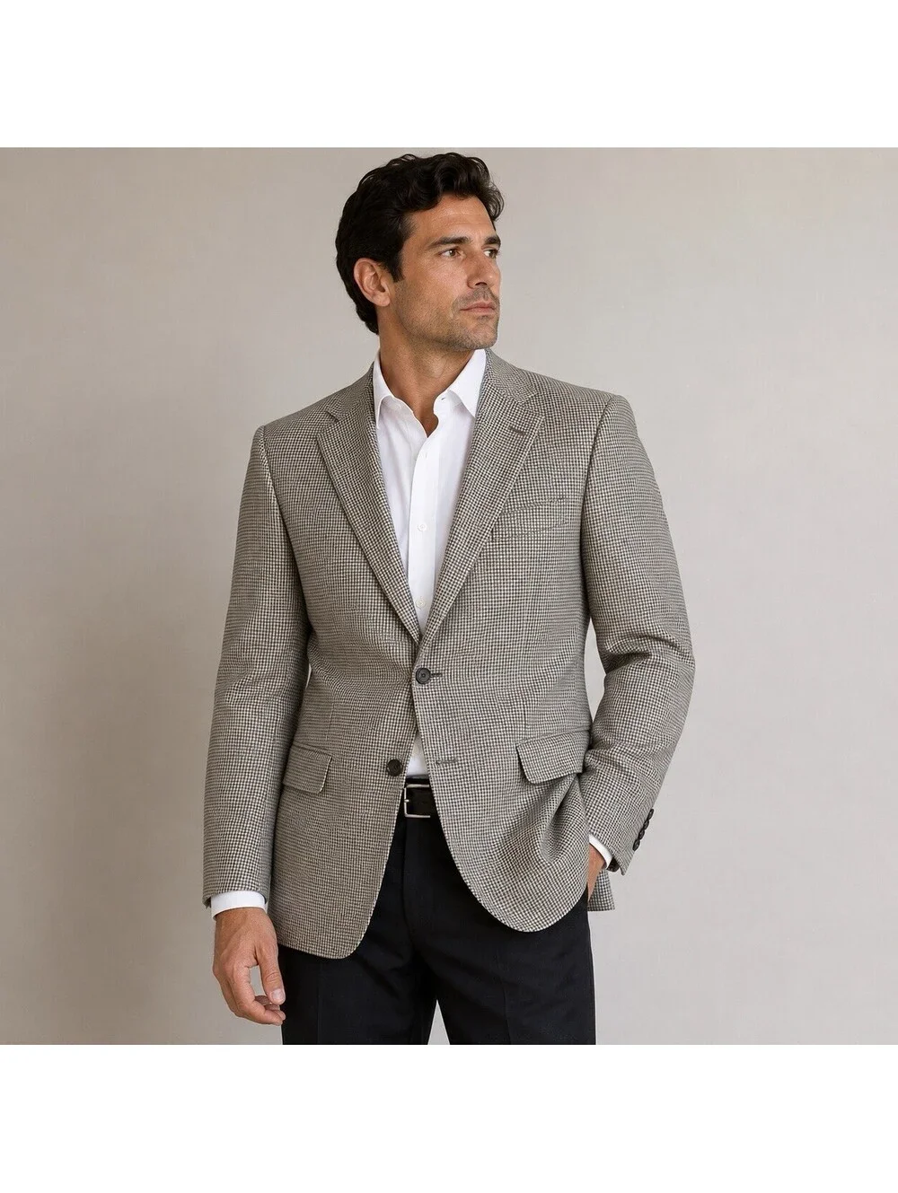 Pronto Uomo Platinum Houndstooth Sport Coat Blazer 48R Black White Purple Wool